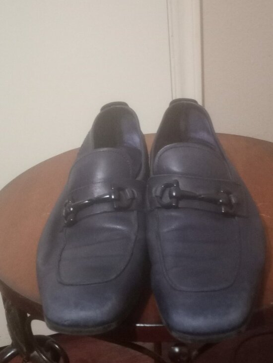 SALVATORE FERRAGAMO BLUE LEATHER BUCKLE DETAIL LOAFERS Sz 7.5D MADE IN ITALY main image 7